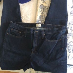 J.Crew 9” high rise toothpick jeans.